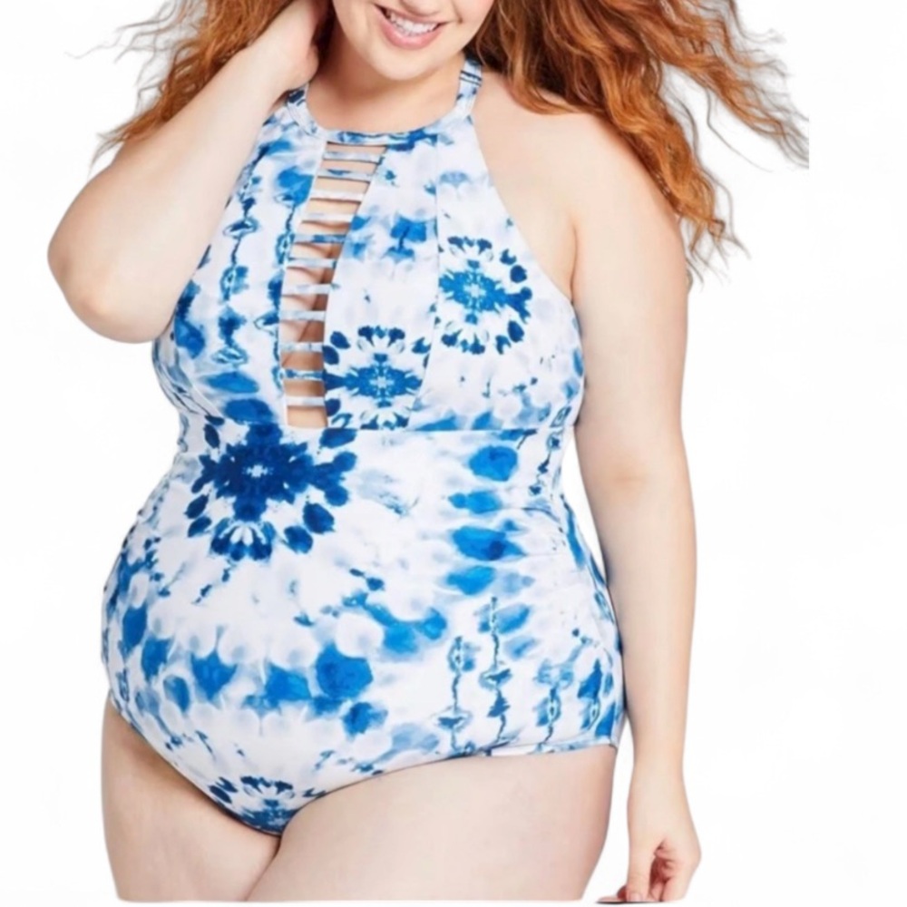 Cacique Swim Women’s Blue Tie Dye One Piece Swimsuit Size‎ 18 No Underwire